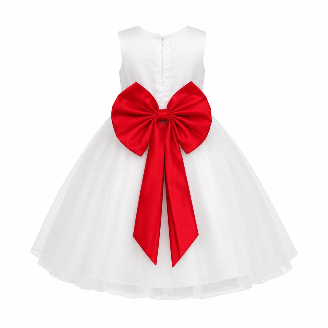 ELEGANT IVORY TULLE BALL GOWN RED DOUBLE BOW - MD860RED