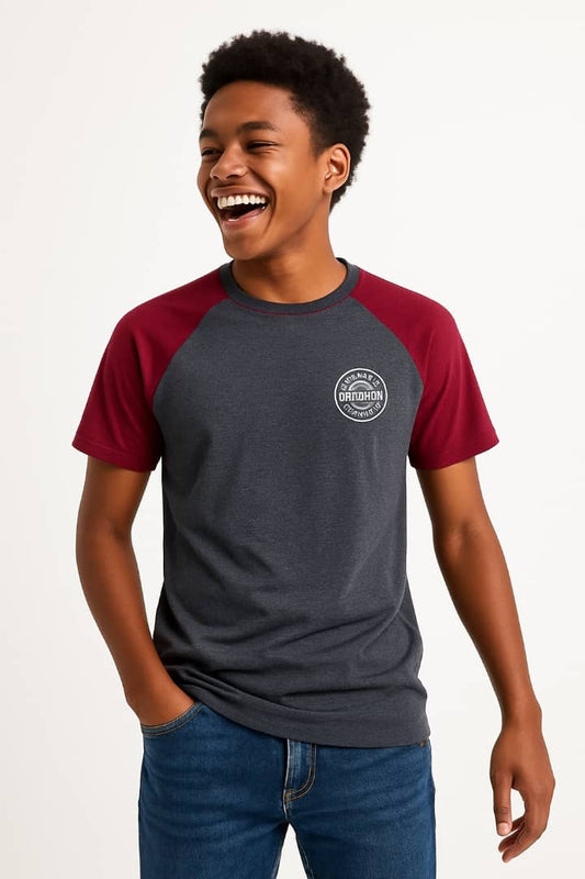 DARK GREY/BURGUNDY BROOKSVILLE T SHIRT BT204 8-16YRS